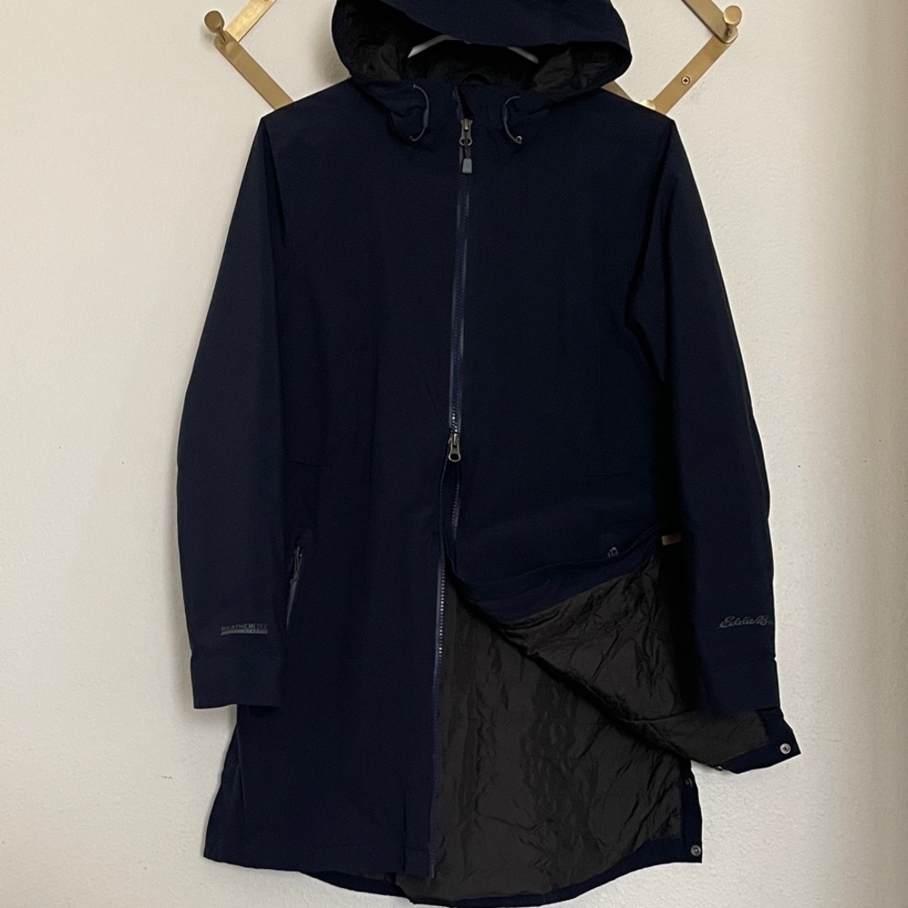 Eddie Bauer Navy Hooded Trench Coat